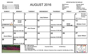 1 August.. Calendar 2016