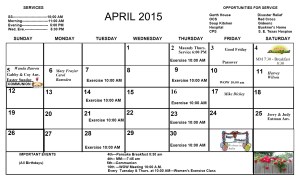 April Calendar 2015