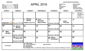 April Calendar 2016