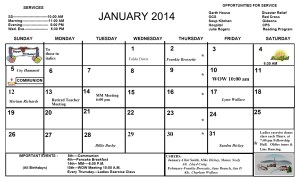 January Newsletter calendar