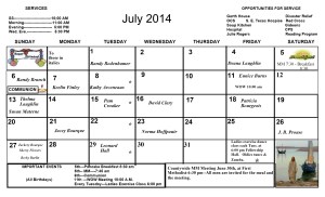 July Calendar 2014