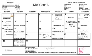 May Newsletter Calendar