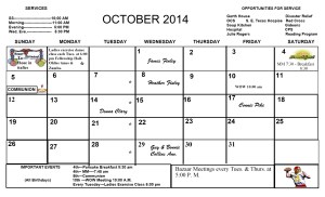 October Calendar 2014