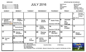 July Newsletter calendar 2016